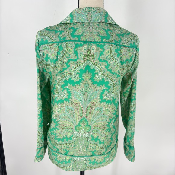 J. Crew Collection Green Paisley Print Button Down Long Sleeve Top XXS‎ - Picture 6 of 11